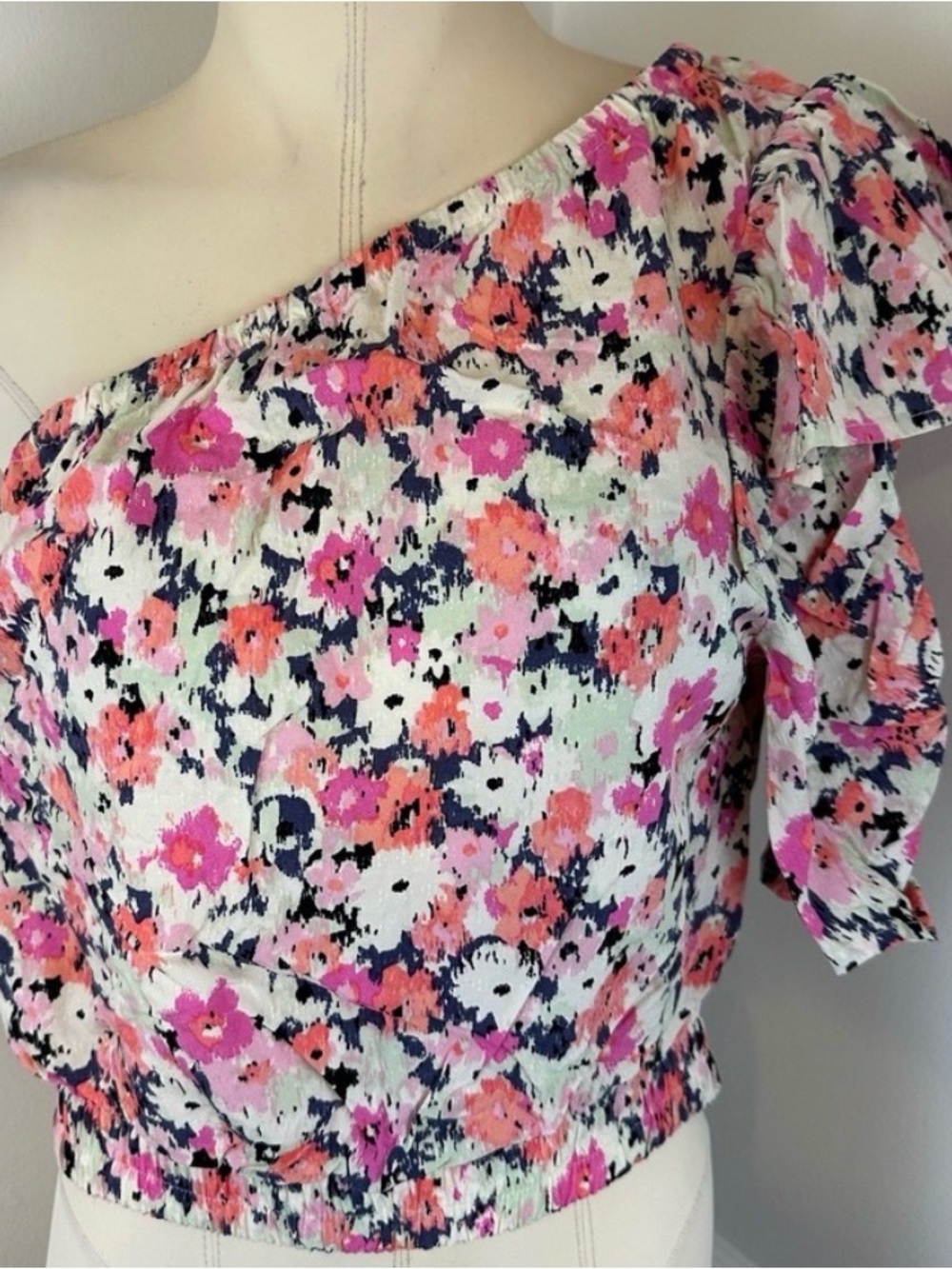 Universal Thread Floral One-Shoulder Blouse - Pink, Coral, Navy